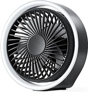 EasyAcc Tischventilator Batterie mit Licht USB Ventilator Starker Deckenventilatoren 2000 Akku Klein Tragbarer 3 Geschwindigkeiten Ventilatoren Leise Mini Aufladbarem Desk Fan Lüfter für Büro Campen