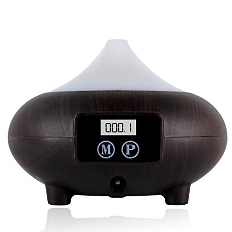 Bodyguard Aromatherapy Essential Oil Diffuser - Ultrasonic Cool Mist Whisper-Quiet Humidifier with LCD Screen - Waterless Auto Shut-off - 3 Timer Settings,250ml Dark Wood Grain