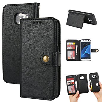 Samsung Galaxy S7 Wallet Case, MTRONX Detachable Magnetic Flip PU Leather 2 In 1 Removable Back Cover Case Pouch Purse with Stand and Card Slot for Samsung Galaxy S7 -Black(RW-BK)