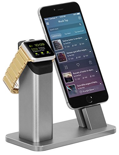 Apple Watch Series 2 Stand,ZIKU Aluminum Charging Stand Dock Station for Apple Watch 2/1&iPhone-- Support Apple Watch NightStand Mode and iPhone 7/7 plus/SE/5s/6S/PLUS with Various Case（Space Gray）