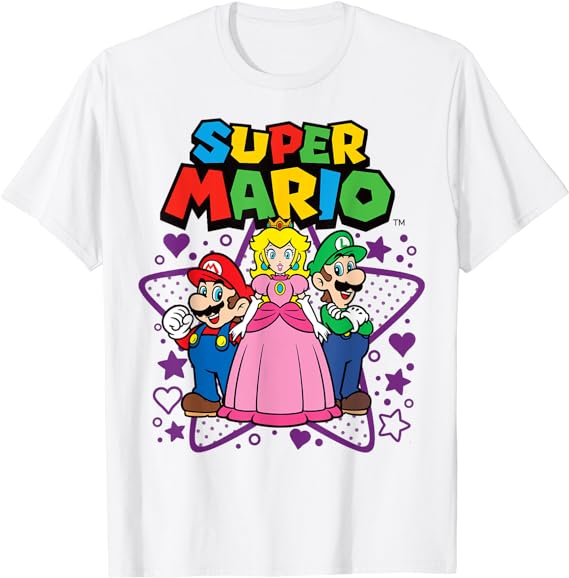 Super Mario Peach Luigi Trio Stars And Hearts T-Shirt