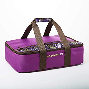 Rachael Ray Lasagna Lugger, Insulated Casserole Carrier for Potluck Parties, Picnics, Tailgates - Fits 9"x13" Baking Dish, Purple Floral Medallion