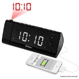 Electrohome USB Charging Alarm Clock Radio with Time Projection Battery Backup Auto Time Set Dual Alarm 12 LED Display for Smartphones and Tablets EAAC475W