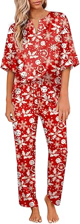 Ekouaer Satin Pajama Set Womens Silk Short Sleeve V Neck Shirt with Long Pant Soft Loungewear Pjs Set