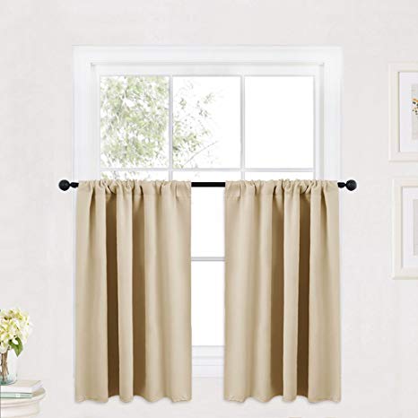RYB HOME Insulated Curtains Valances Set, Rod Pocket Small Window Treatment Curtain for Nursery, Curtain Panels for Bathroom/Kitchen/Laundry, 42 inch Wide by 36 in Long, Cream Beige, 2 Pcs