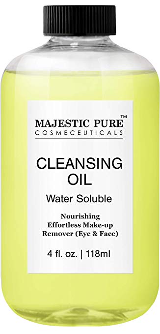 MAJESTIC PURE Face Cleansing Oil - Nourishing, Deep Facial Cleanser - Eye and Face Makeup Remover - Promotes Natural Skin Care Cleaning - 4 fl oz