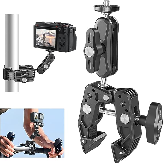 TELESIN Camera Monitor Super Clamp Mount 360 Ballhead Magic Arm with 1/4" 3/8" Port Bike Motorcycle Handlebar Attach Accessories for Canon Nikon DSLR GoPro Isnta360 Video Light Ronin-MX Freefly MOVI