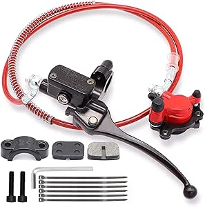 Upgraded mini bike brake kit Hydraulic Brake Assembly the Left Of The 7/8" Handlebars 50 inch Hose Tube Master Cylinder Caliper for Predator 79cc 97cc 2.8hp Baja Doodle Bug DB30 Blitz Dirt Bug Racer