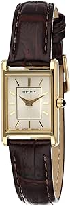 SEIKO Essentials Watch for Women - Essentials - Water Resistant with Stainless Steel Rectangular Case and Leather Strap