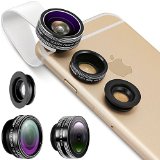 Neewer 3 In 1 Lens Kit Clip-On 180 Degree 3 Element 3 Group Supreme Fisheye Lens  067X Wide Angle  10X Macro Lens Combined Togetherfor Apple iPhone 6 plus655S44S iPad Air 21 iPad 432 iPad Mini 321 Samsung Galaxy S6 EdgeS6S5S4S3A7A5 Galaxy Note 432 Blackberry Bold Touch Sony Xperia Motorola Droid and Other Smart Phones No Dark Circle by the Fisheye lens