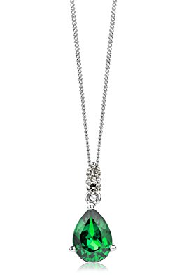 Miore 9 ct White Gold 0.06 ct SI Diamond with Created Emerald Pendant Necklace with 42   2.5 cm Extender
