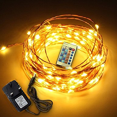 LED String, SOLMORE Fairy Light Starry String Lights 10M/33ft 100 LEDs Copper Wire Remote for Christmas Party Outdoor Patio Deck Wedding Dancing Bedroom Decor Warm White UK Plug