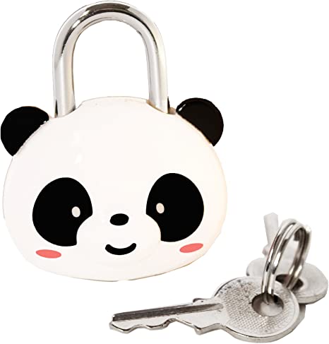 DIYJewelryDepot Cute Steel Lock Panda Bear Keyed Padlock for Suitcases, Backpacks and Lockers