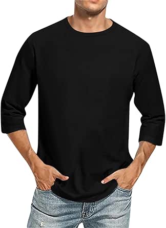 Generic 3/4 Sleeve Shirt for Men Solid Color Gradient Prints Crewneck Tops Beach Casual Plus Size Loose Fit T Shirts