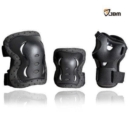 JBM® Children Cycling Roller Skating Knee Elbow Wrist Protective Pads--Black / Adjustable Size, Suitable for Skateboard, Biking, Mini Bike Riding and Other Extreme Sports