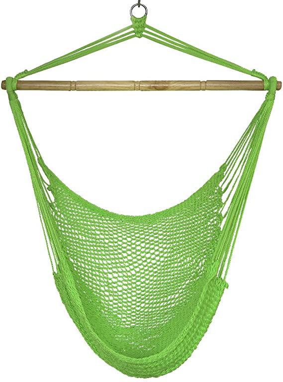 Lazy Daze Hammocks Hanging Chair Weaving Hammock Chair with Polyester Rope, Swing Chair, 40 Inch Hardwood Spreader Bar Wide Seat, Max 300 Lbs, for Indoor Outdoor Garden Yard, Green