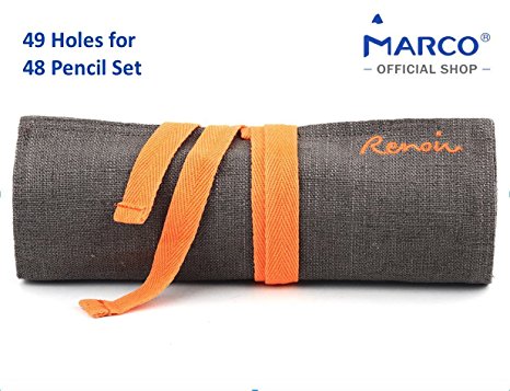 Pencil case by Marco - Renoir Series | Travel drawing pencil pouch for artists, Keep your color pencils safe - anywhere - anytime, Grey colored pencil holder for 48 pencils - made of finest linen