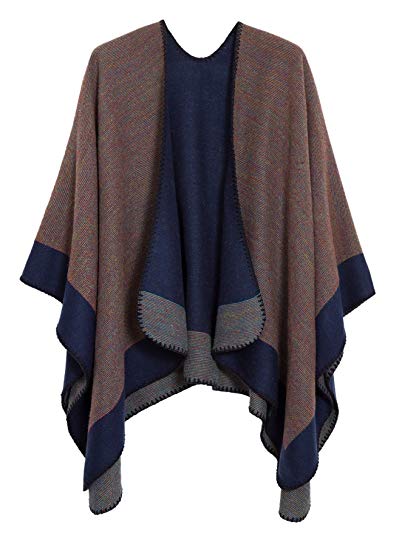 Urban CoCo Women's Color Block Shawl Wrap Open Front Poncho Cape