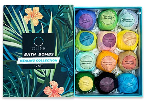 Oline Naturals Bath Bombs Gift Set 12 , Extra Lush & Perfect for Spa & Bubble Bath, Handmade All Natural and Organic