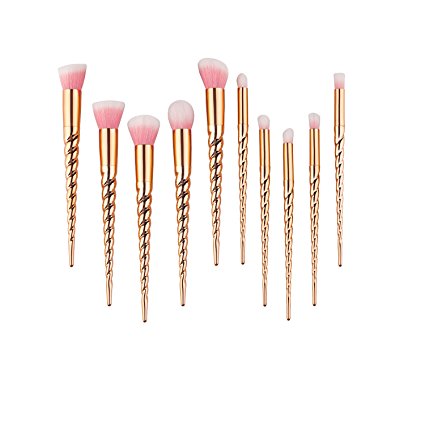Saking 10 Pieces Unicorn Makeup Brushes Set Professional Foundation Eyebrow Eyeliner Blush Cosmetics Brush Kit(Gold)
