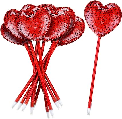 Zonon 48 Pieces Valentines Day Pens Heart Shaped Ballpoint Pens Flip Sequin Pens Black Gel Ink Pens for Valentines Day Mother's Day Anniversary Party Favors Kids Birthday Present (Red)