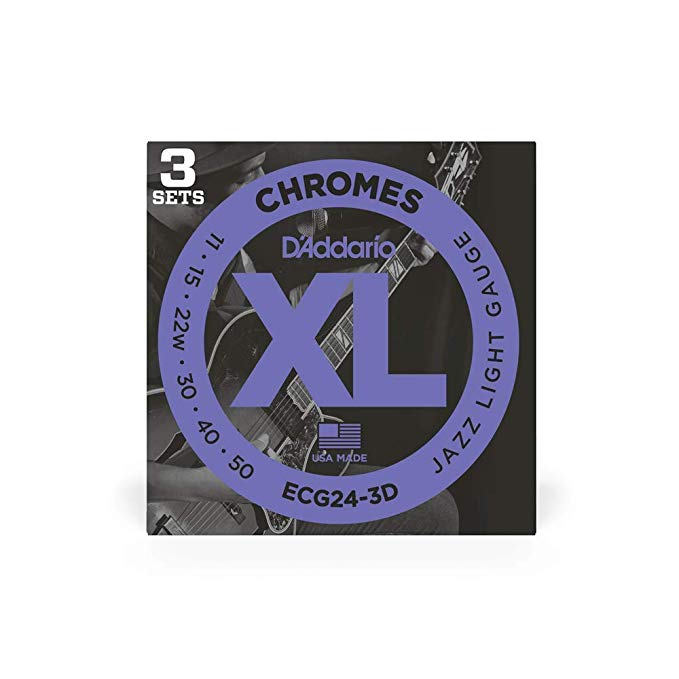 D'Addario ECG24 Chromes Flat wound Electric Guitar Strings, Jazz Light, 11-50, 3 Sets (ECG24-3D)