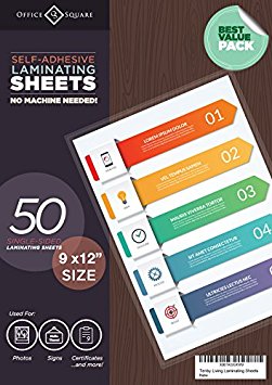 50-Pack Self-Adhesive Laminating Sheets by Office Square, Self-Seal, No Machine Needed, Letter Size, 4 Mil Thick