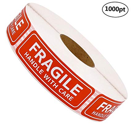 Methdic Fragile Stickers - 1"x 3" Strong Adhesive Fragile Labels 1 Roll/1000 Labels(Handle with Care,Fragile) Stickers for Shipping and Moving