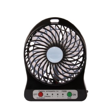 TFSeven 4 Inch Vanes Portable USB Handheld Rechargeable Battery Powered Desktop Fan with 3-level Speed for Outdoor, Hiking, Fishing, Camping, Picnic, Baby Stroller, BBQ and Indoor (Black)