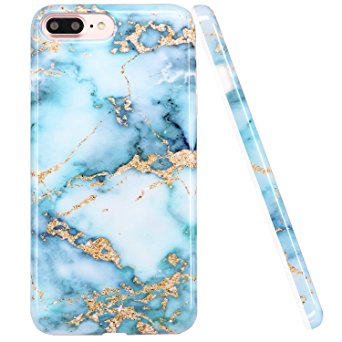 iPhone 8 Plus Case,iPhone 7 Plus Case, LUOLNH Blue and gold Marble Design Slim Shockproof Flexible Soft Silicone Rubber TPU Bumper Cover Skin Case for iPhone 8 Plus /iPhone 7 Plus