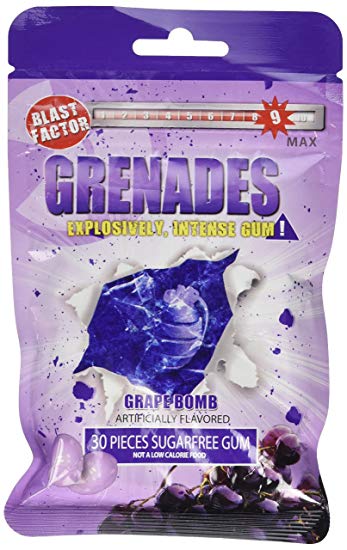 Grenades, Explosively Intense Sugar Free Chewing Gum (Grape Bomb, 1 Pack)