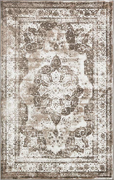 Traditional Persian Vintage Design Rug Light Brown Rug 4' 11 x 8' FT (244cm x 152cm) Sofia Area Rug Inspired Overdyed Distressed Fancy