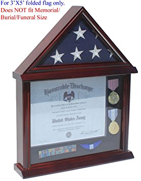 3'x5' Flag Display Case Stand with Certificate and Document Holder, FC11V (Mahogany)