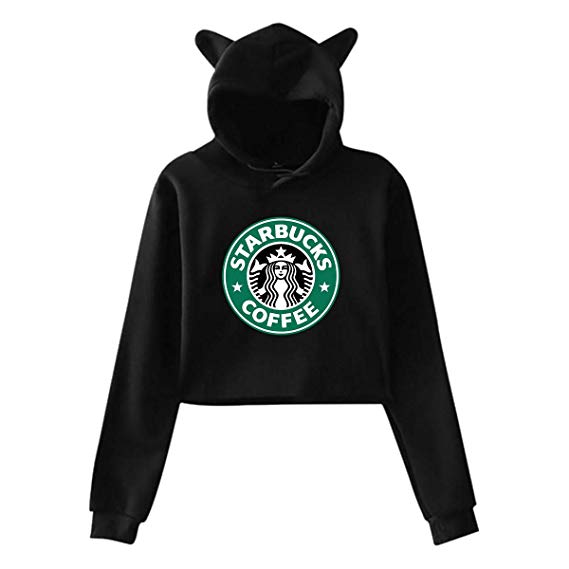 Womens Casual Cool Classic Logo Cat Ear Sweater for Girls Fashion Long Sleeve Cotton Hoodies for Teens Crop Top Hoodie