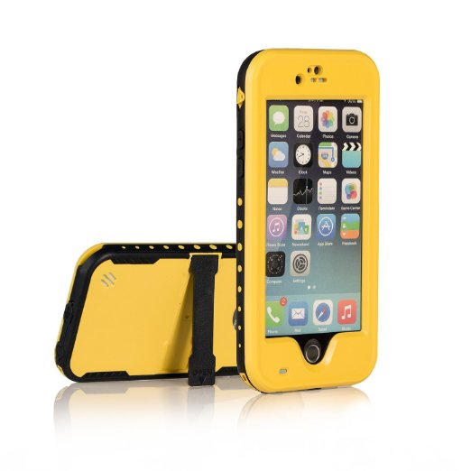 JJX-TECH™ Shockproof Waterproof Snowproof Dirtproof Sweatproof Protection Cover Case for Iphone 6 plus/6s plus 5.5 inch with Finger Print ID and Built in Kickstand (Yellow)