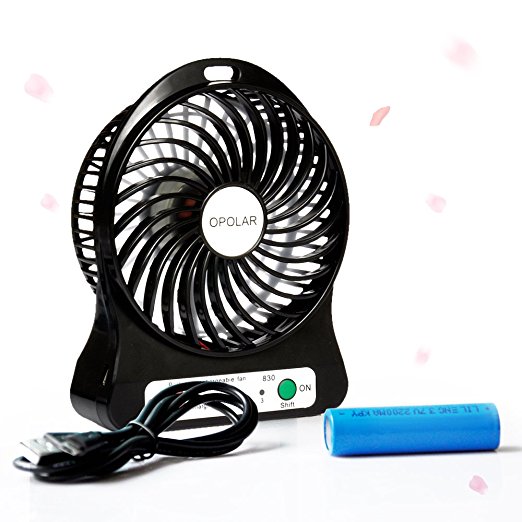 OPOLAR F101 Portable 1800mAh Rechargeable Fan with Night Light, Black