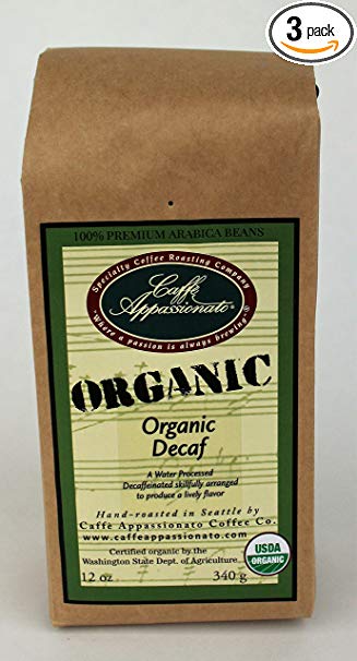 Caffe Appassionato Organic Shade Grown Decaf Blend Ground Coffee, 12-Ounce Bag (Pack of 3)