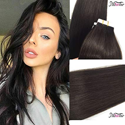 Misstar 20" Tape in Real Human Hair Extensions Dark Brown Tape in 100% Remy Human Hair Extensions Pu Skin Weft 40pc/100g