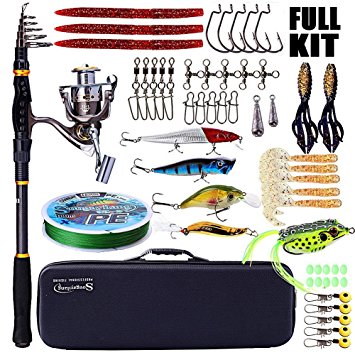 Sougayilang Fishing Rod and Reel Combos, Telescopic Fishing Pole with Fishing Reel Box Line Lures Hooks Accessories Fishing Carrier Bag