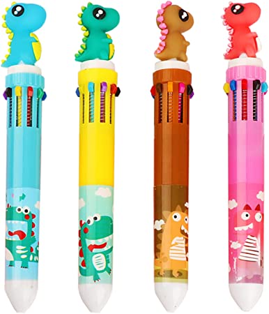 Leaflai 4Pcs Shuttle Pens Retractable Ballpoint Pen Gel Pen 10-in-1 Gift Pens Multicolor Animal 0.5mm Liquid Ink Pens for Office School Supplies As Christmas Gifts for Children