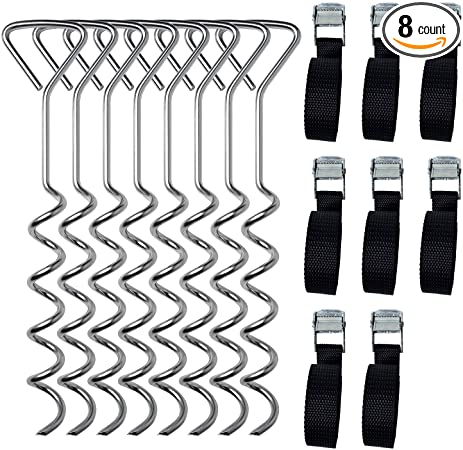 MySit Trampoline Stakes Trampoline Anchors Heavy Duty Spiral Trampoline Parts Corkscrew Shape Steel Ground Wind Stakes, Trampoline Tie Down Anchor Kit, Swing Set Anchors Set of 8 for Trampoline