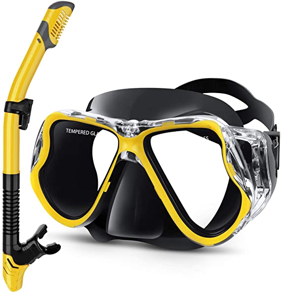 Greatever Dry Snorkel Set,Panoramic Wide View,Anti-Fog Scuba Diving Mask,Easy Breathing and Professional Snorkeling Gear for Adults