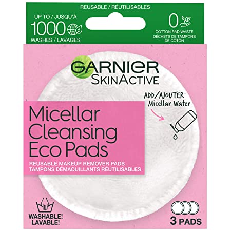 Garnier SkinActive Cleansing Eco Pads, Reusable, 3 Pack. Ultra-soft Reusable Microfiber Pad, Garnier Micellar Eco Pad, 3 count