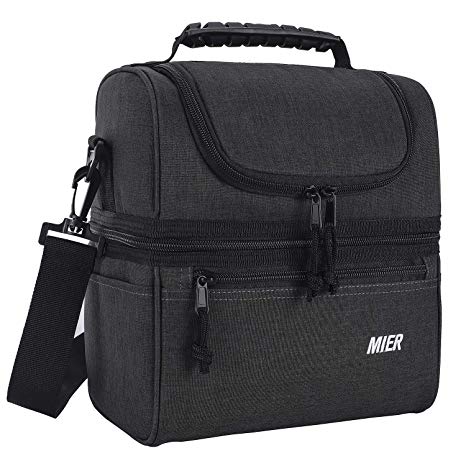 MIER Adult Lunch Box Insulated Lunch Bag Large Cooler Tote Bag for Men, Women, Double Deck Cooler (Dark Grey, Medium)