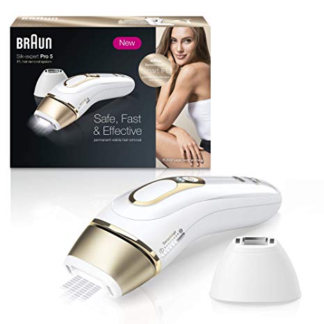 Braun IPL Hair Removal for Women, Silk Expert Pro 5 PL5137 with Venus Swirl Razor, Corded, White/Gold, Permanent Reduction in Hair Regrowth for Body & Face, FDA Cleared