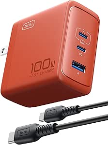 USB C Charger, INIU 3-Port 100W GaN Charger, Compact Foldable PD PPS USB C Wall Charger Block for MacBook Pro/Air, iPad Pro, Galaxy S23, Dell XPS 13, Note 20/10 , iPhone 16/15, Steam Deck, Orange