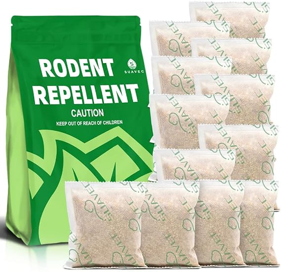 SUAVEC Rodent Repellent, Mouse Repellent Granules, Rat Repellent for House, Mice Repellent Peppermint, Rat Deterrent, RV Mouse Repellent, Mint Mice Repellent for Campers - 12 Pouches 10 Ounce