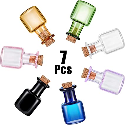 Mini Glass Color Bottles Wishing Bottle Tiny Jars Vials Rectangle Cute Bottles with Cork for Party Wedding DIY Decoration (7)