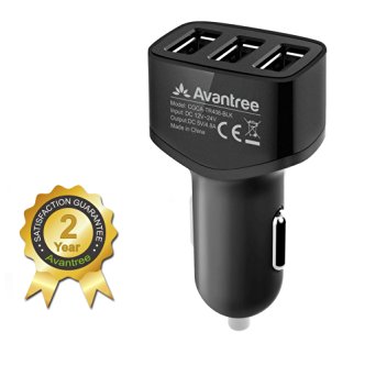 Avantree 4.8A 24W Fast 3 Ports Cigarette Car Charger for iPhone iPad Samsung Smartphones Tablets Over Current Protection Universal Compatible - Black