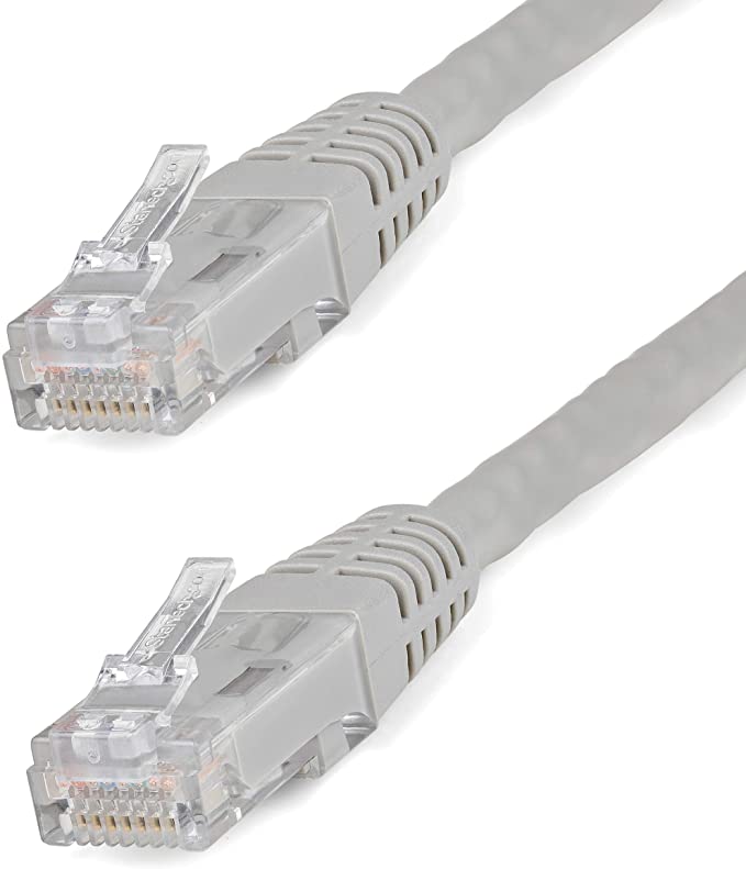 StarTech.com 25ft CAT6 Ethernet Cable - Gray CAT 6 Gigabit Ethernet Wire -650MHz 100W PoE RJ45 UTP Molded Network/Patch Cord w/Strain Relief/Fluke Tested/Wiring is UL Certified/TIA (C6PATCH25GR)